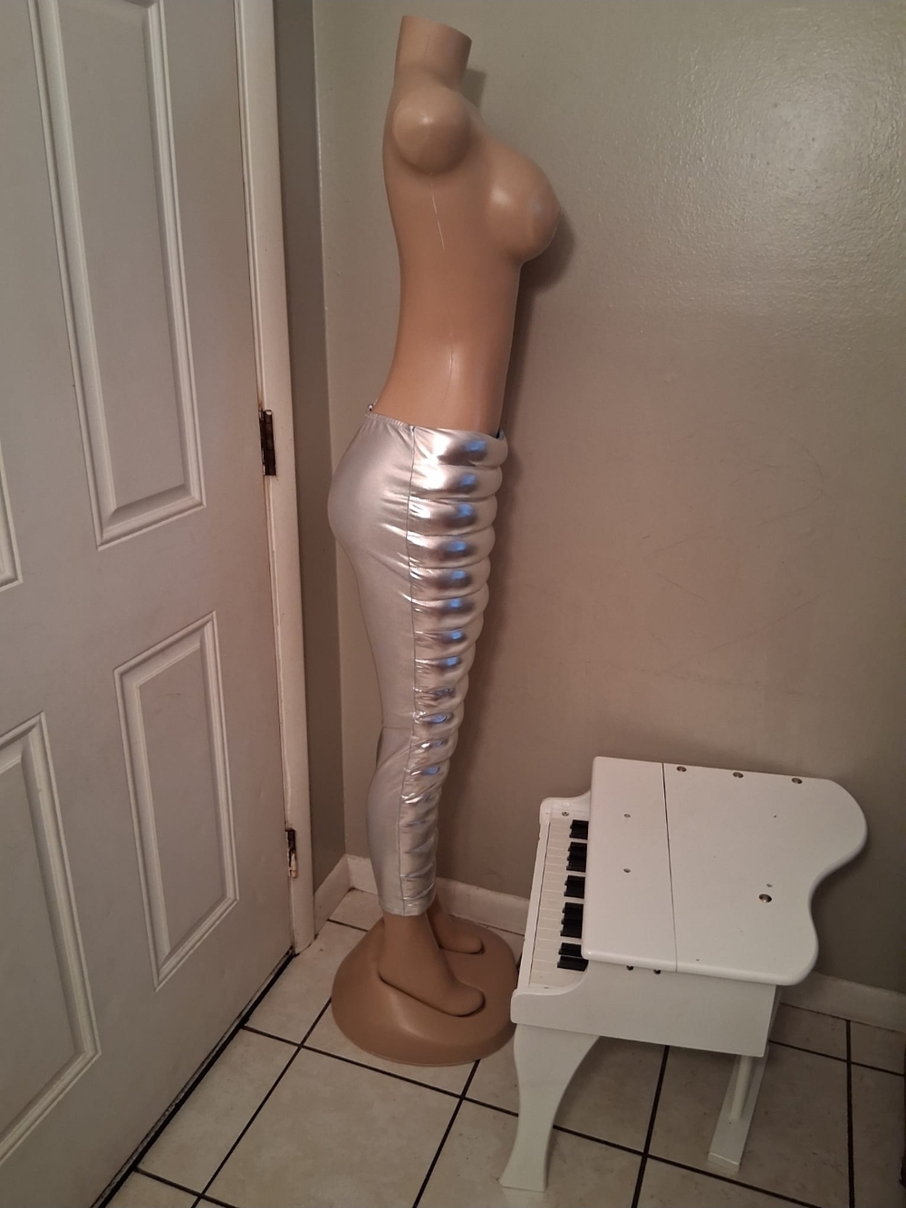 Shiny Silver Padded Ribbed Pants - Picture 2 of 3